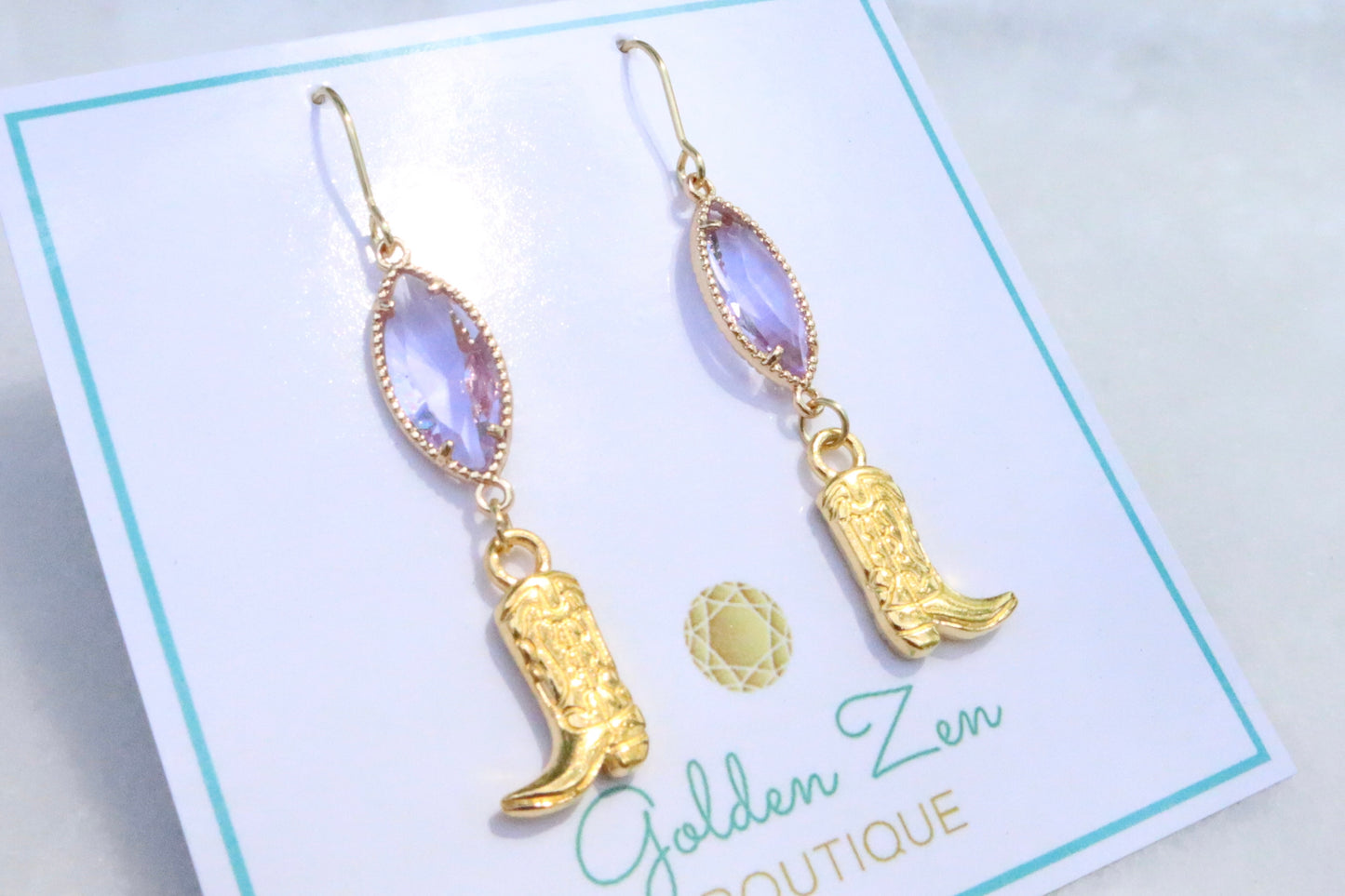 Lavender Purple & Gold Cowgirl Boot Earrings