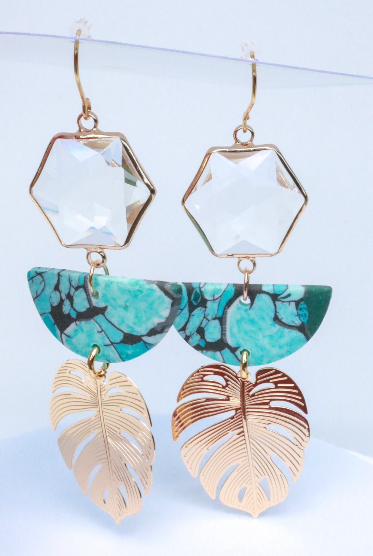 Tropical Turquoise Clay & Palm Leaf Statement Earrings