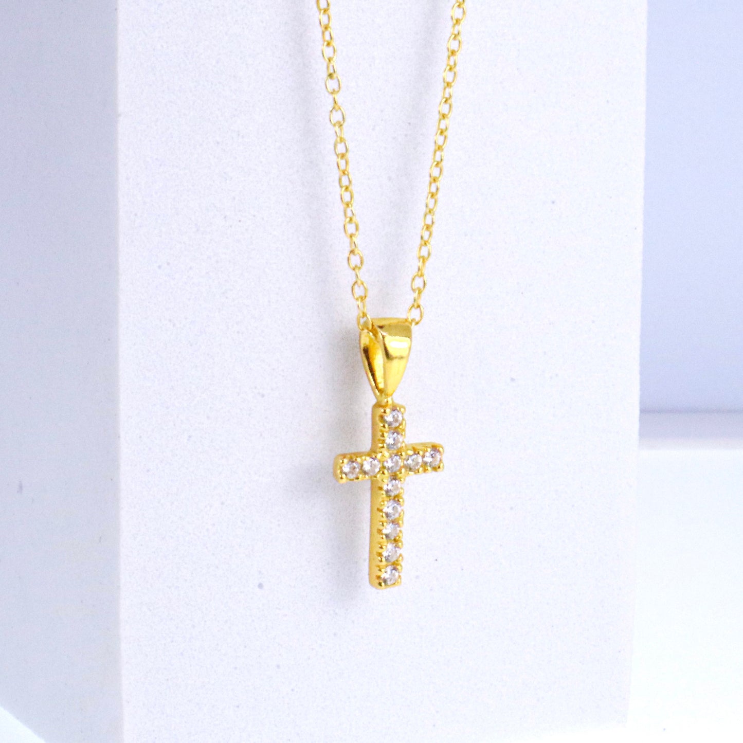 14k Gold over Sterling Silver Long CZ Cross Necklace