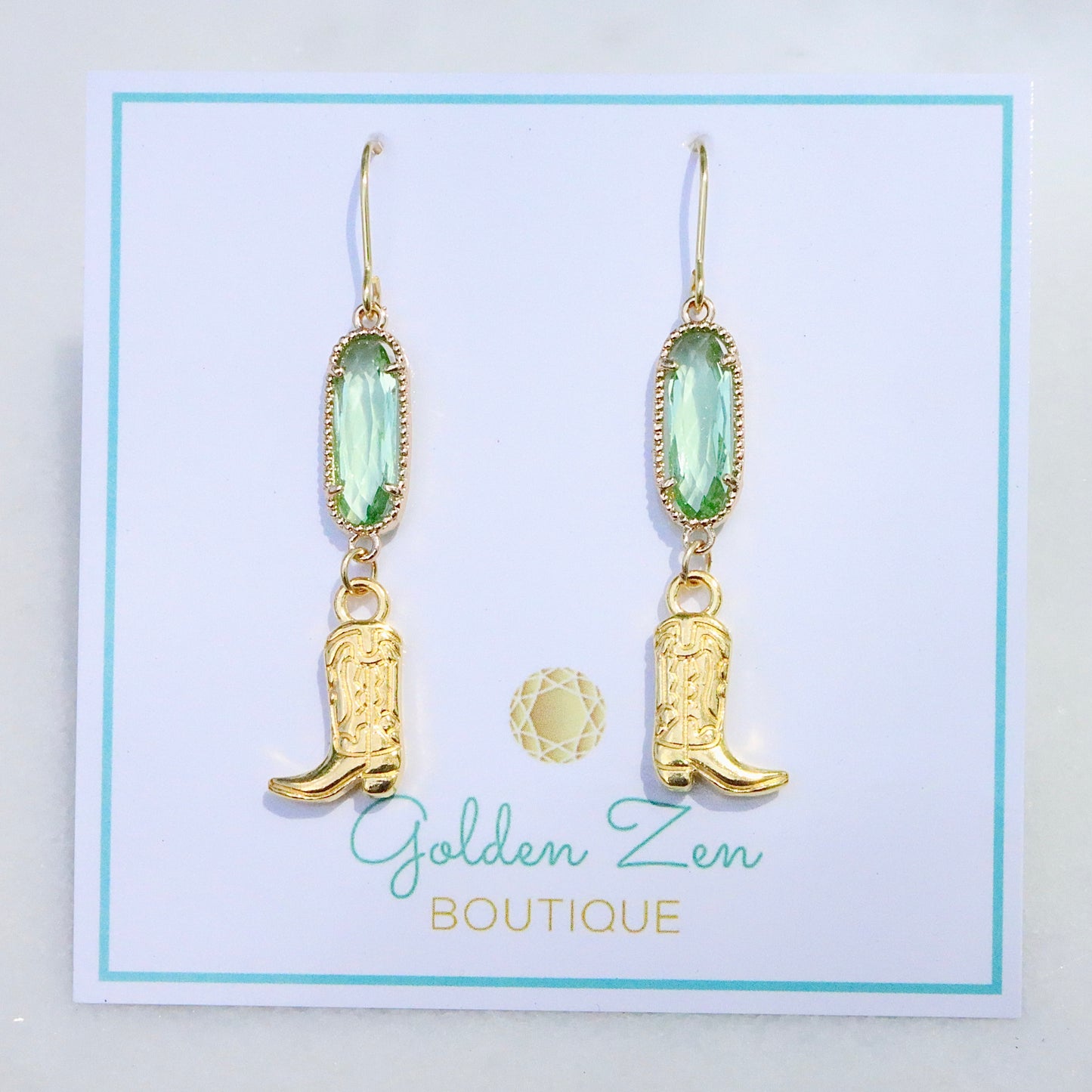Jolene Green & Gold Cowgirl Boot Earrings