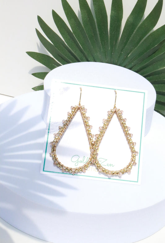 Boho Crystal Wrapped Gold Dangle Earrings