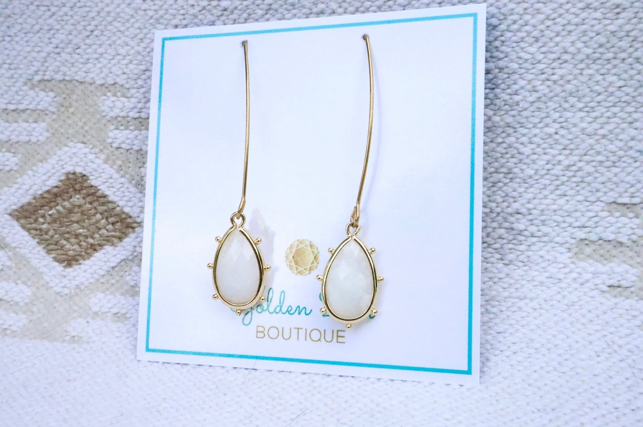 Genuine Quartz & Gold Drop Earrings