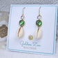 Gold & Green Peridot Crystal Cowrie Shell Earrings