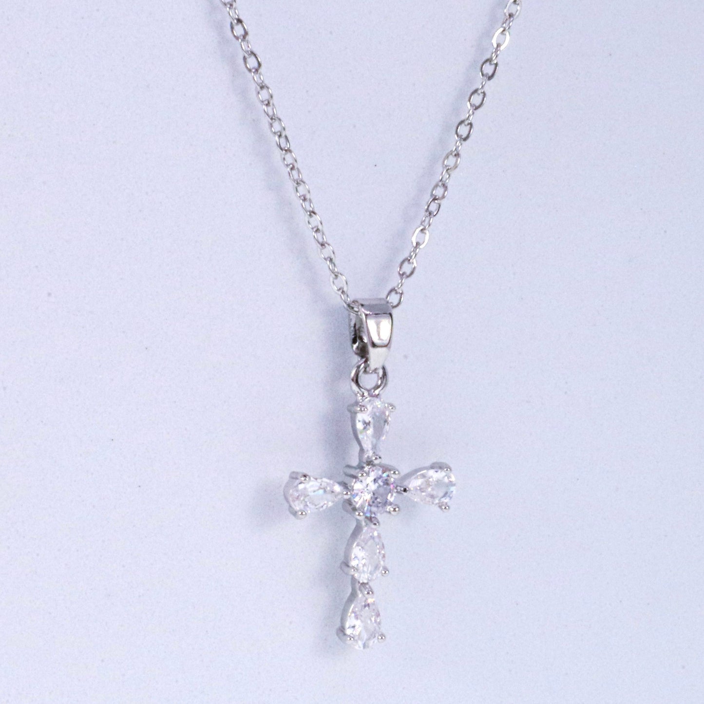 Delicate Silver CZ Cross Stainless Steel Necklace