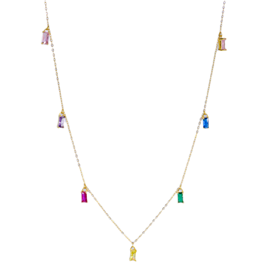 14k Gold over Sterling Silver Multicolor Baguette Necklace