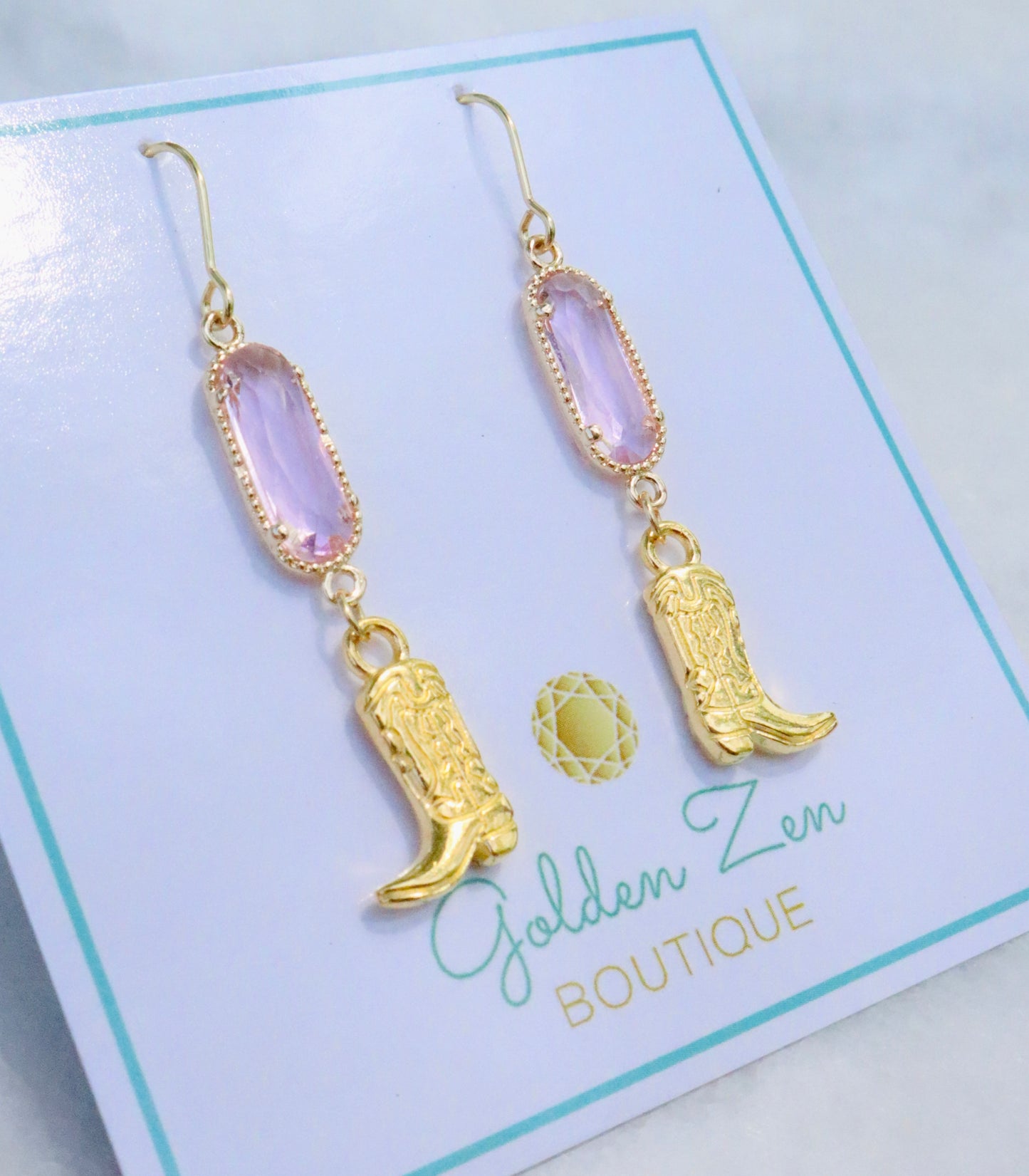 Baby Pink & Gold Cowgirl Boot Earrings