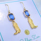 Blue Sapphire Crystal & Gold Cowgirl Boot Earrings