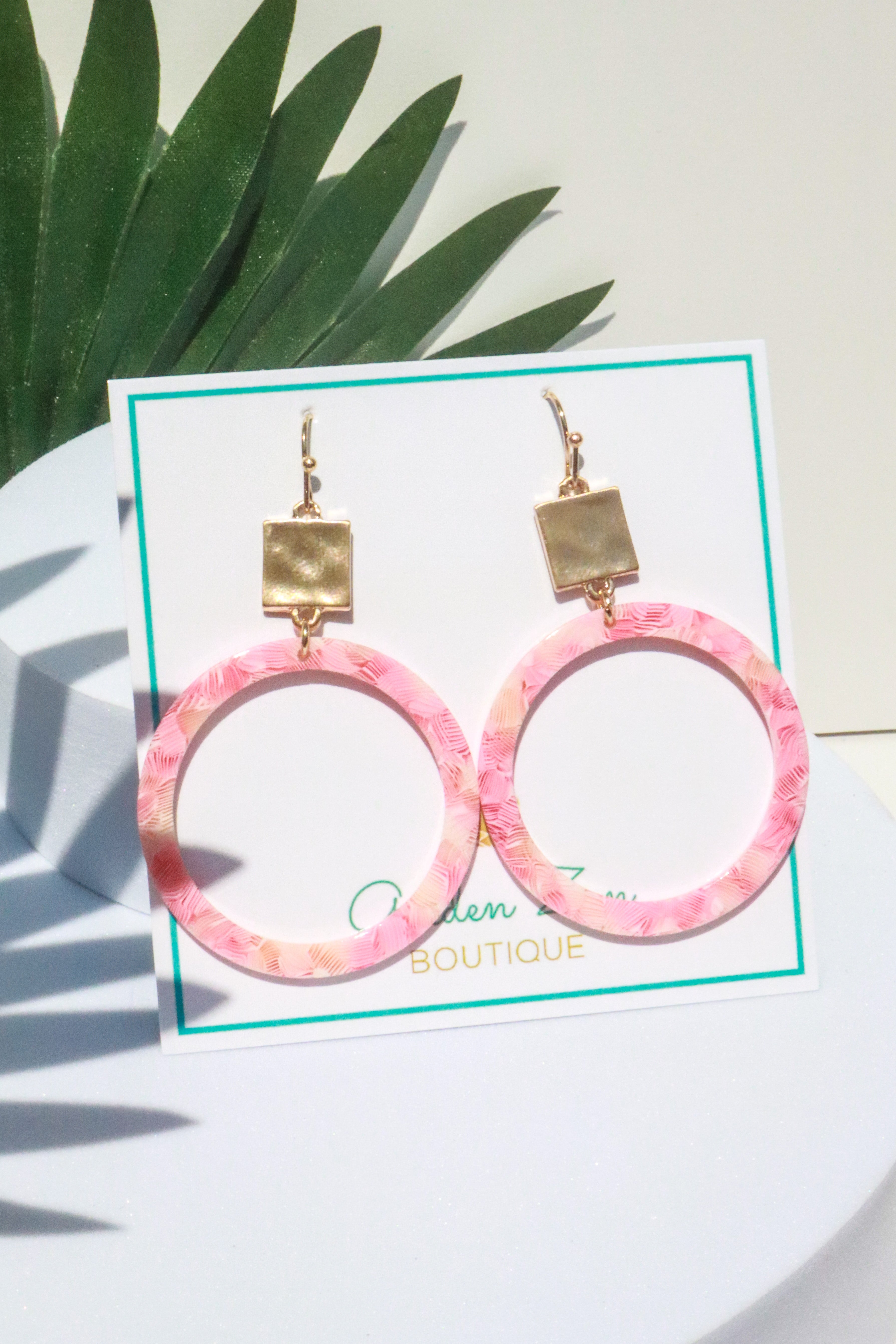 Tropical Vacay Pink & Gold Dangle Earrings
