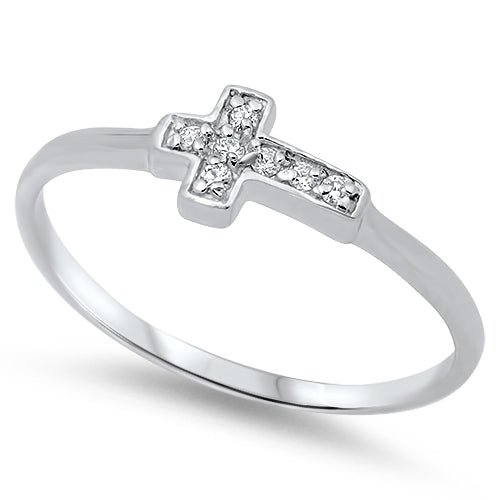 Sterling Silver & Clear CZ Cross Ring
