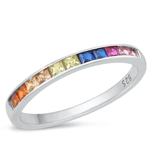 Rainbow Sapphire Channel Set Sterling Silver Ring