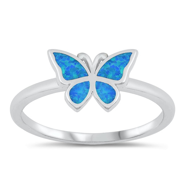 Blue Opal Butterfly Sterling Silver Ring