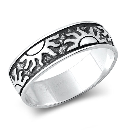 Antiqued Sun Band Sterling Silver Ring