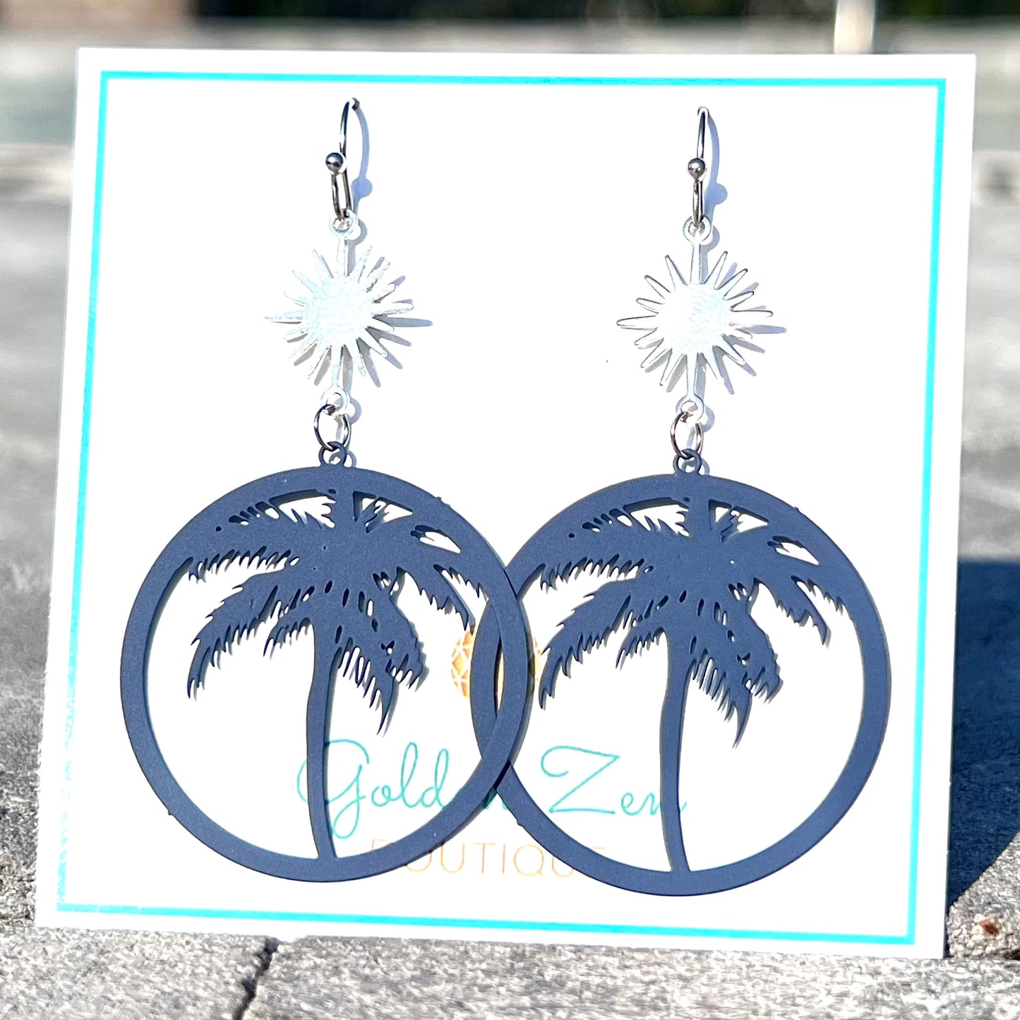 Navy Palm Tree Earrings