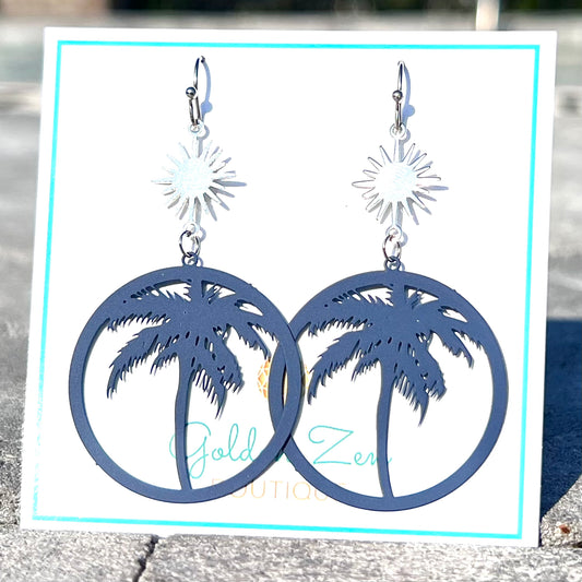 Navy Palm Tree Earrings