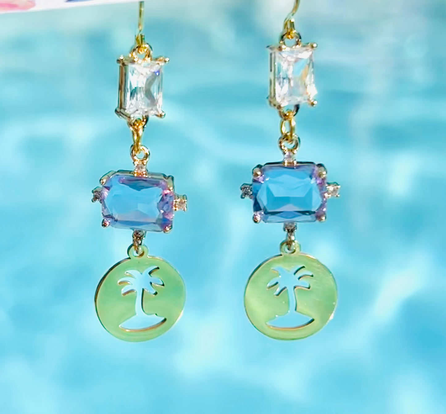 Palm Tree Faceted Crystal Earrings