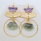 Purple Gem & Labradorite Gold Dangle Earrings