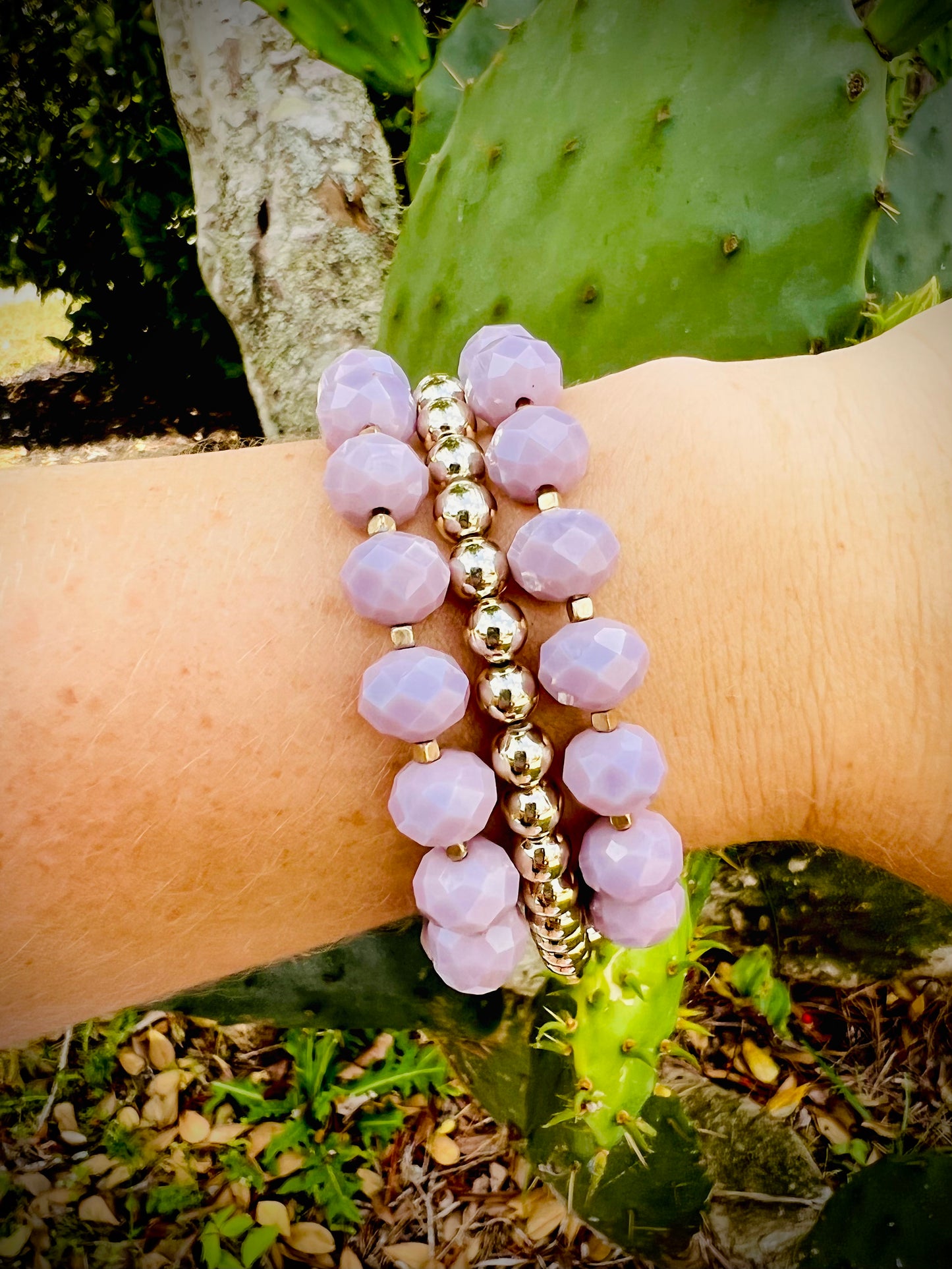 Faceted Lavender Purple Crystal Beaded Bracelet