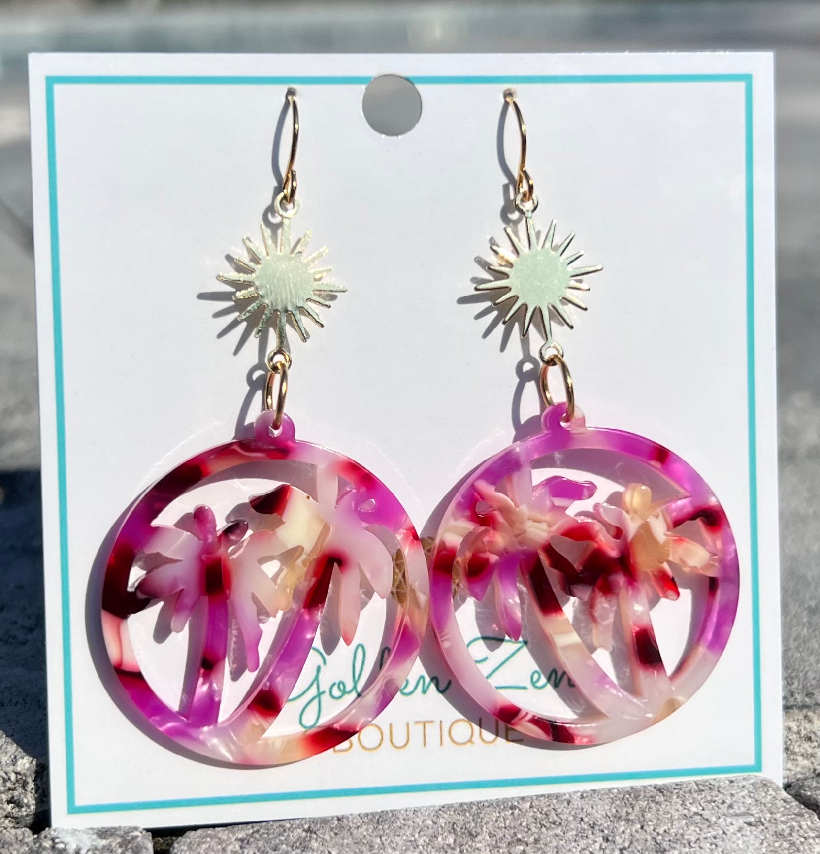 Gold & Pink Palm Tree Earrings