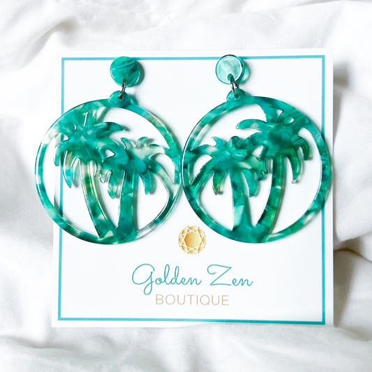 Green Palm Tree Earrings