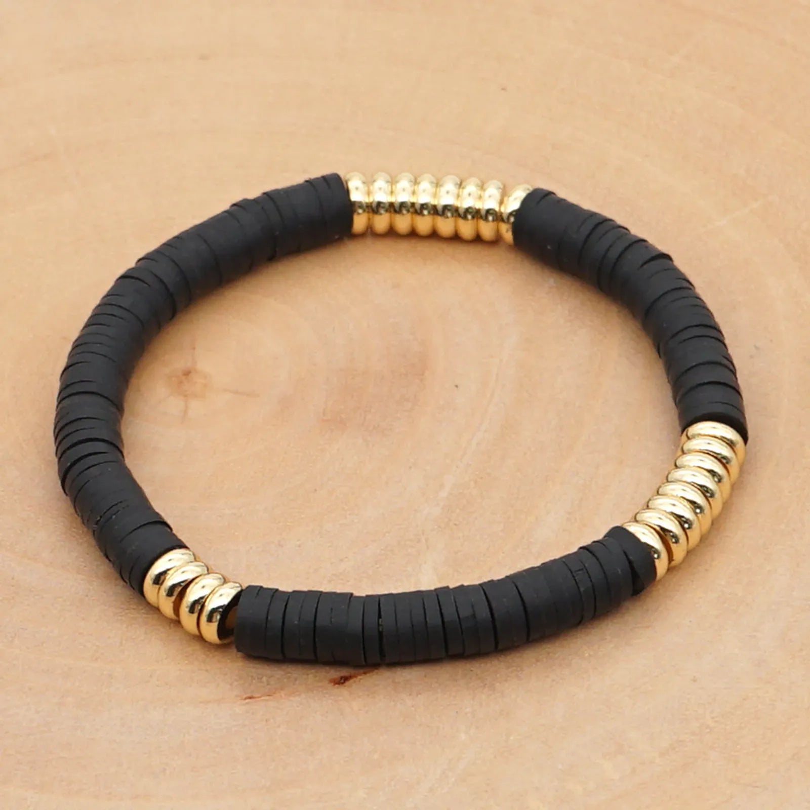 Clay Bead Bracelet Black and Gold