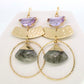 Purple Gem & Labradorite Gold Dangle Earrings