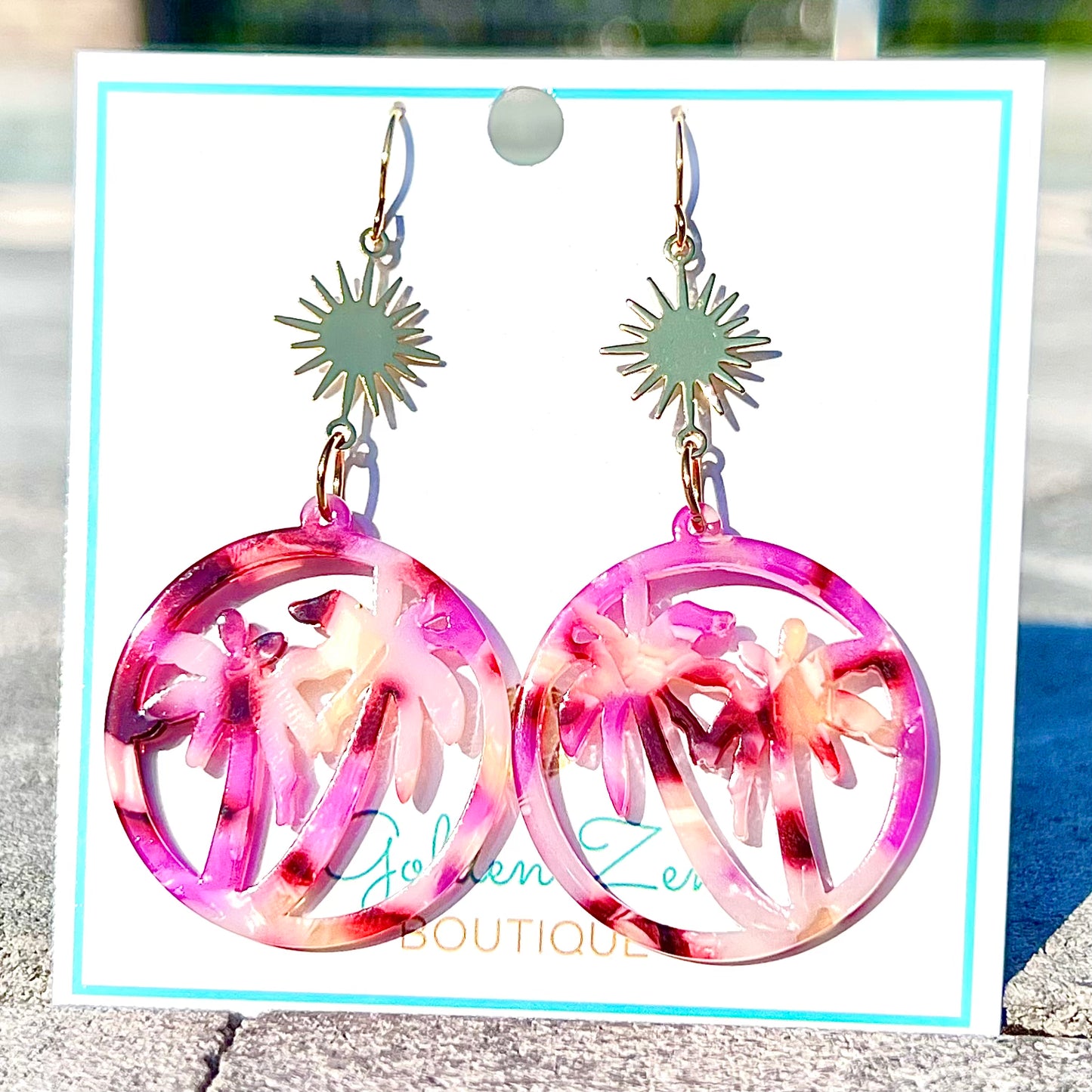 Gold & Pink Palm Tree Earrings