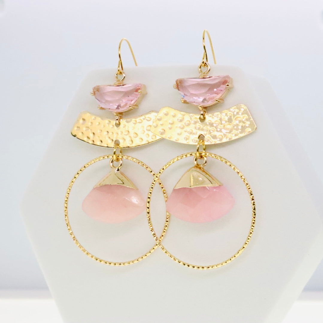 Rose Quartz & Gold Dangle Earrings