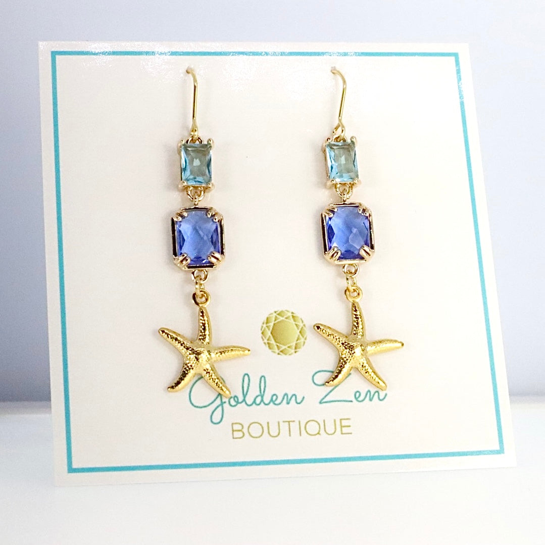 Blue Starfish Dangle Earrings