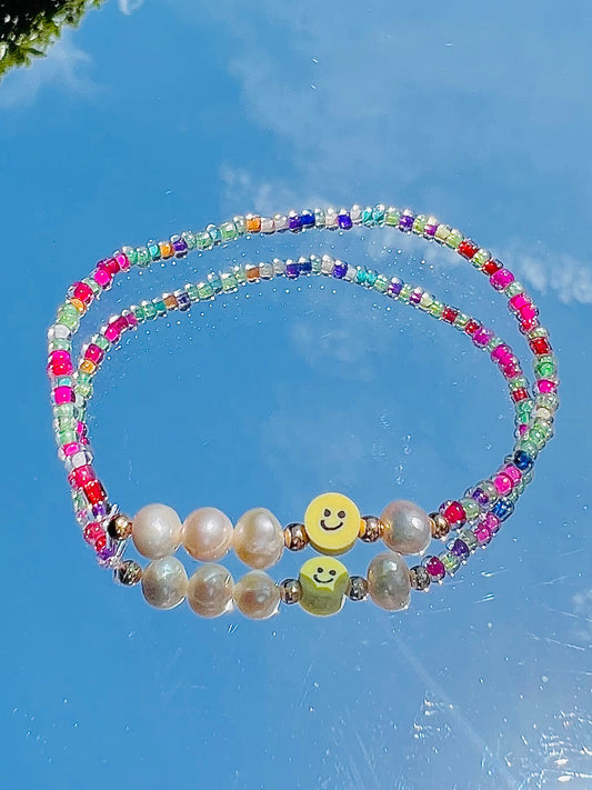 Seed Bead & Fresh Water Pearl Smiley Face Bracelet
