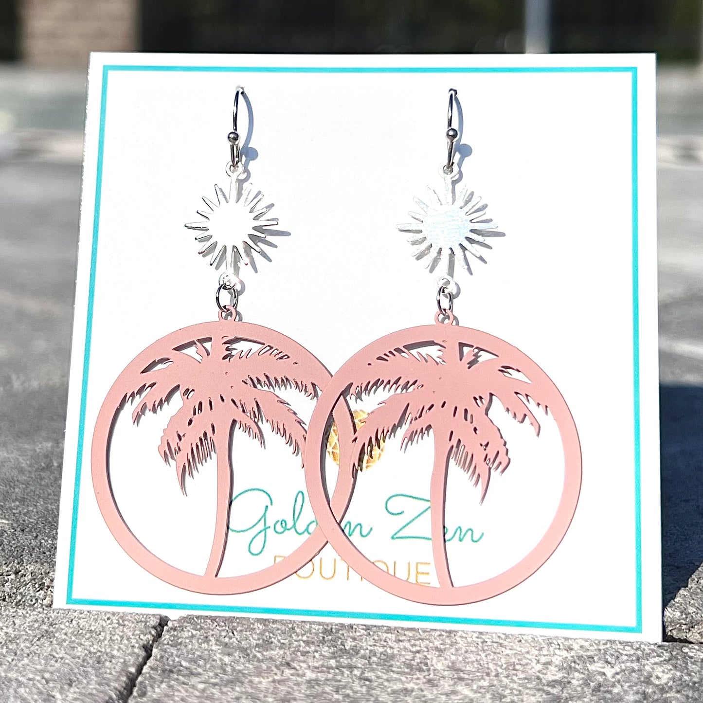 Silver & Pink Palm Tree Earrings