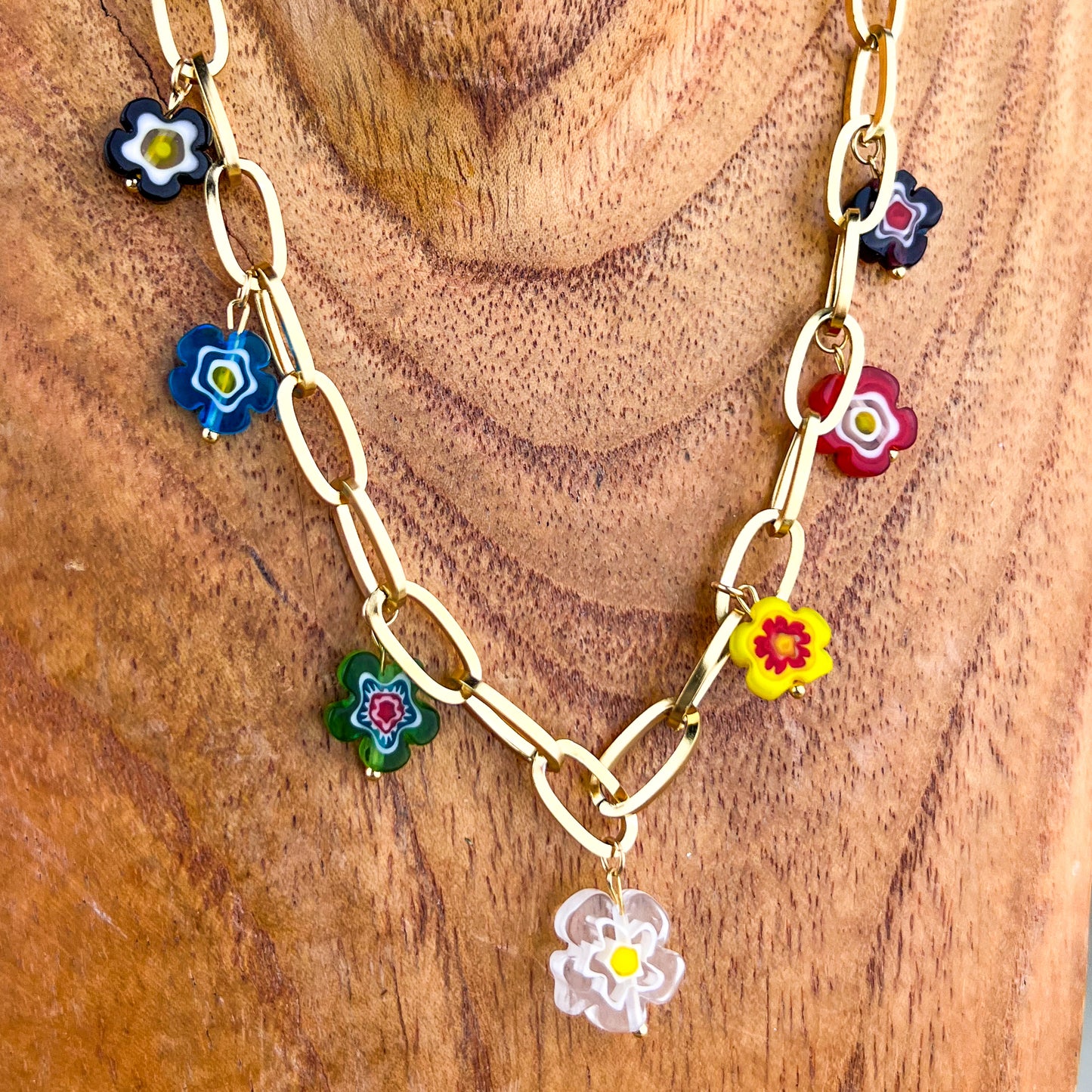 Multicolor Millefiori Flower Charm Necklace