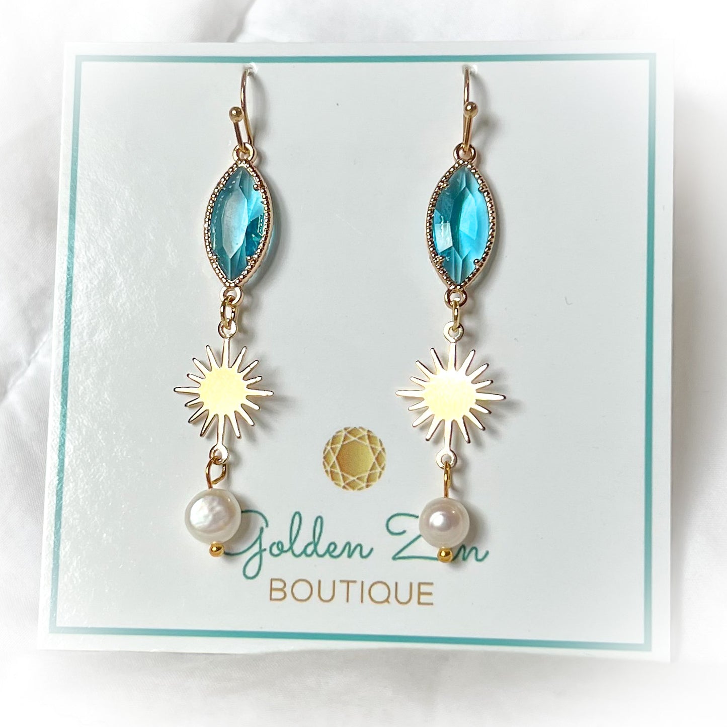 Blue & Gold Star Burst Dangle Earrings