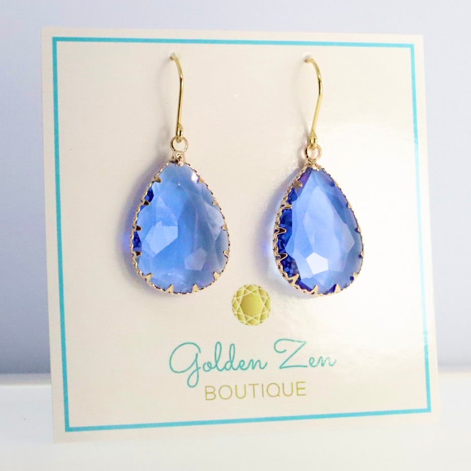 Sapphire Blue Crystal Tear Drop Earrings